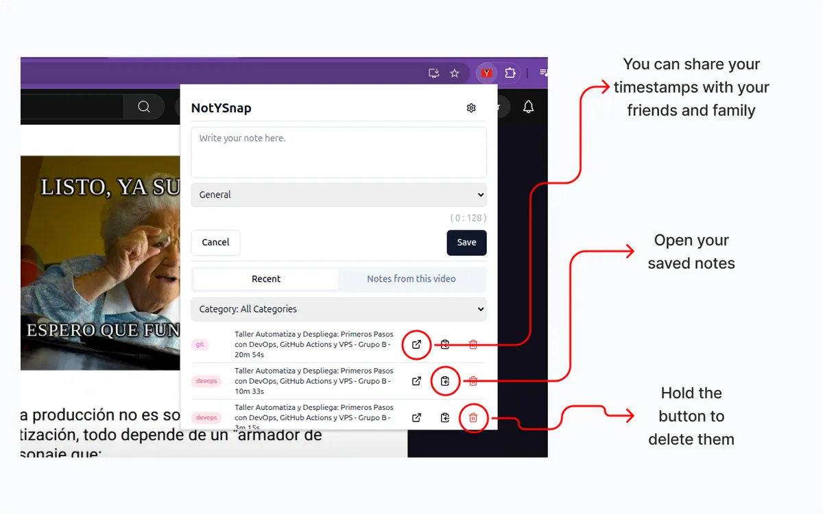 Shared your timestamps, open your saved notes and delete them
